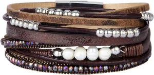 AZORA Leather Wrap Bracelets for Women Goldplated Metal Crescent Cuff Bracelet with Magnetic Buckle Casual Bohemian Wrist Bangle Jewelry Gift for Ladies Sister Mum