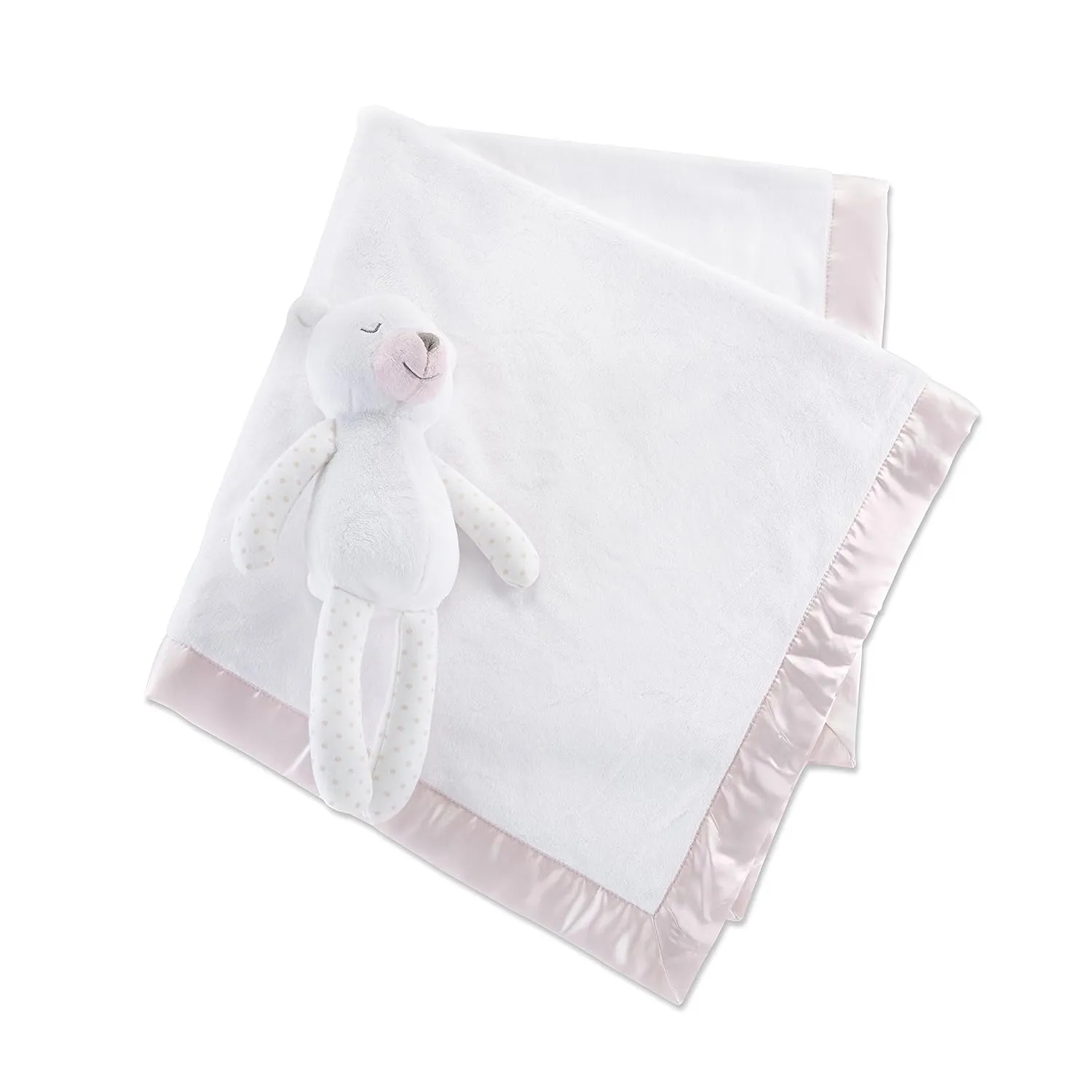 Baby Aspen Beary Sleepy Stuffed Animal Set for Girls |Velour Plush Bear and Matching Blanket, Pink