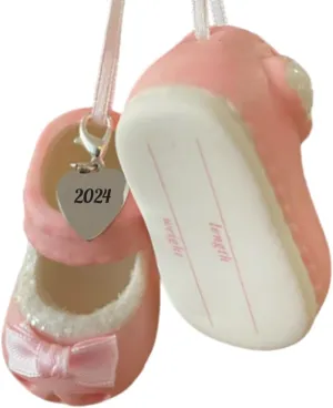 Baby Girl First Christmas Ornament, New Parents Gift, Baby Shoe Personalized Ornament Pink Dated 2024, Baby Shower Ornaments Gifts for Girls 2024