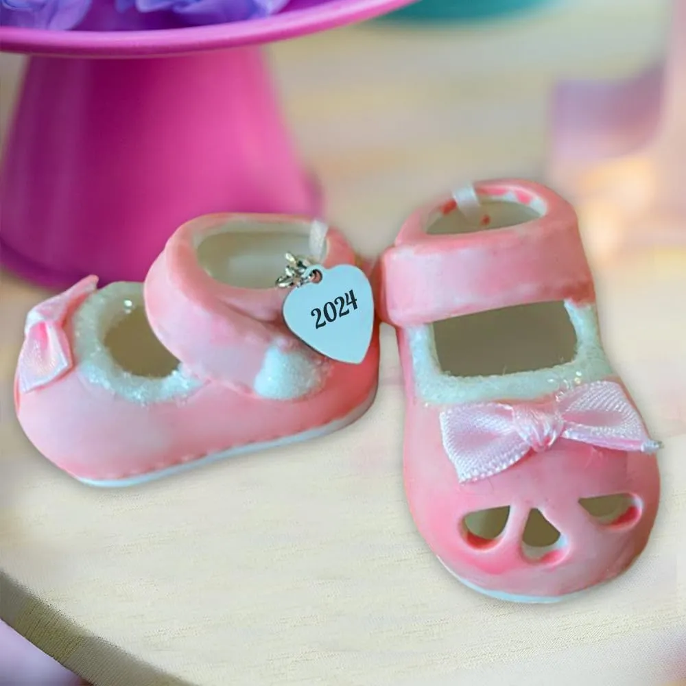 Baby Girl First Christmas Ornament, New Parents Gift, Baby Shoe Personalized Ornament Pink Dated 2024, Baby Shower Ornaments Gifts for Girls 2024