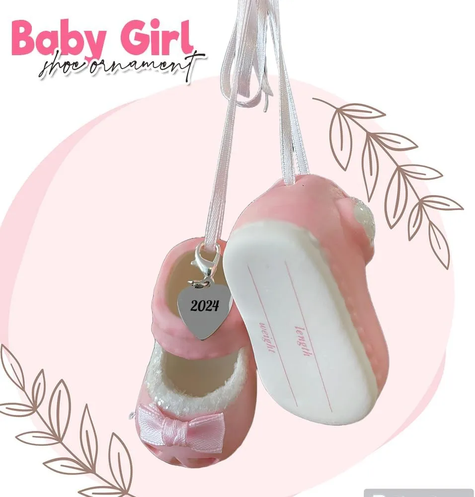 Baby Girl First Christmas Ornament, New Parents Gift, Baby Shoe Personalized Ornament Pink Dated 2024, Baby Shower Ornaments Gifts for Girls 2024