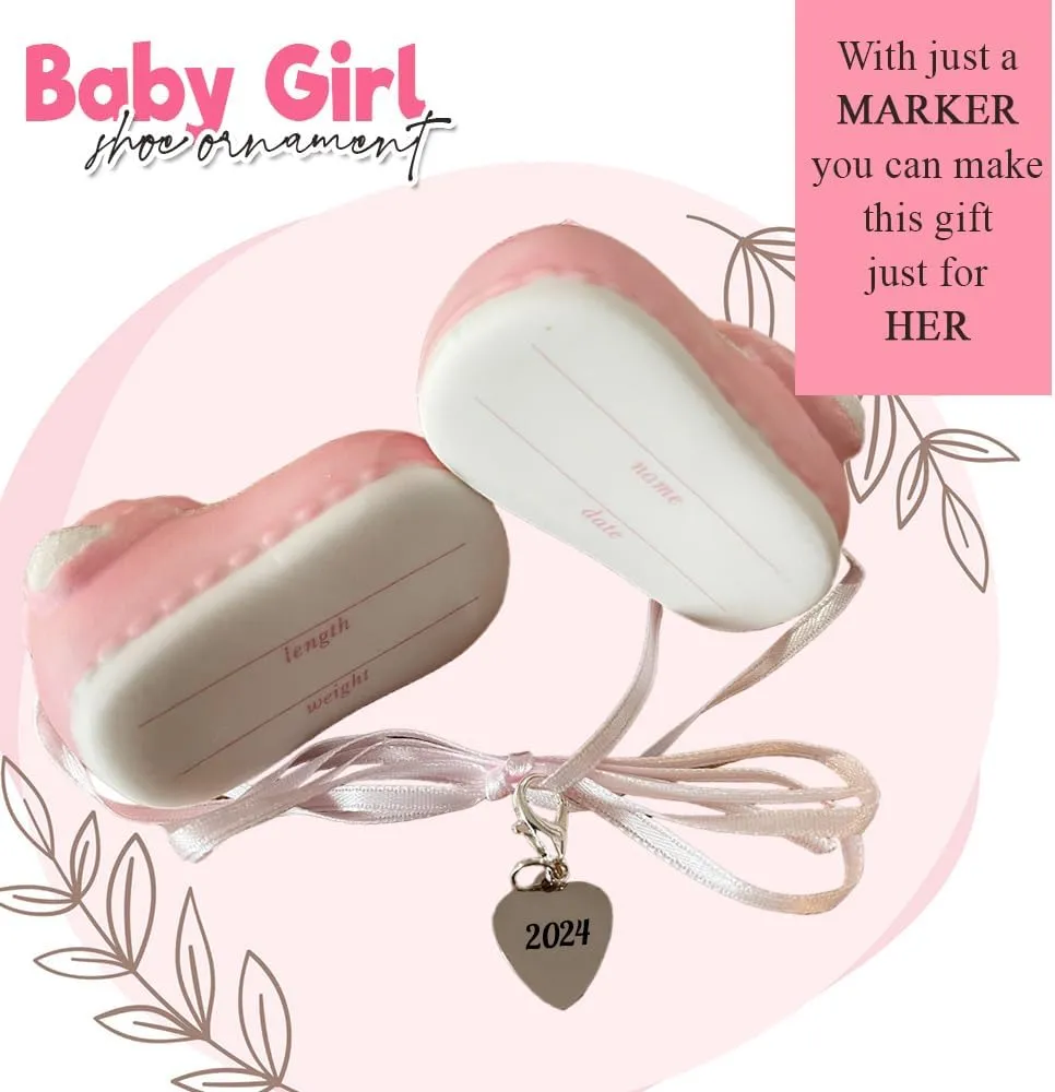 Baby Girl First Christmas Ornament, New Parents Gift, Baby Shoe Personalized Ornament Pink Dated 2024, Baby Shower Ornaments Gifts for Girls 2024