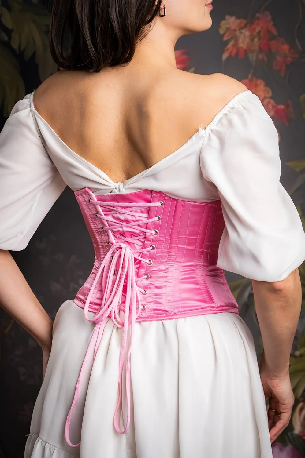 Baby Pink Corset Underbust Waist Trainer Double Steel Boned Women's Satin Heavy Duty Satin Corset Baby Pink Corset