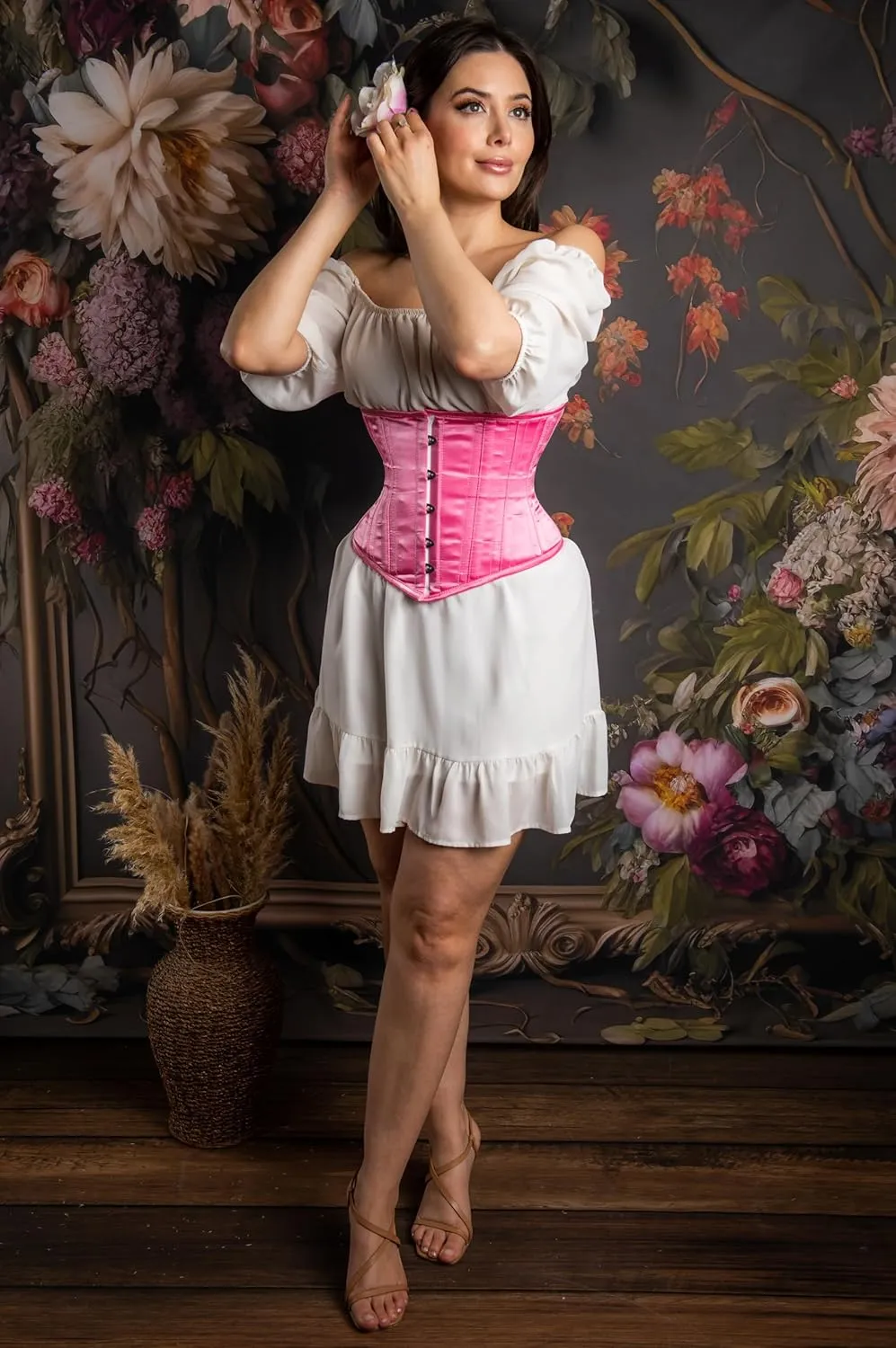 Baby Pink Corset Underbust Waist Trainer Double Steel Boned Women's Satin Heavy Duty Satin Corset Baby Pink Corset
