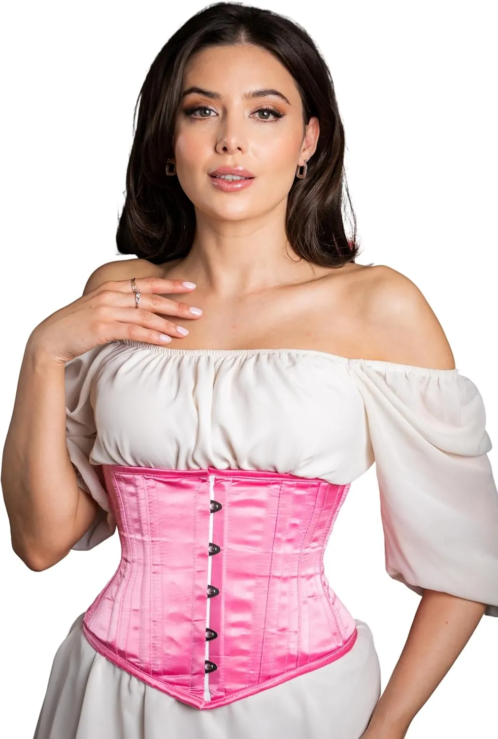 Baby Pink Corset Underbust Waist Trainer Double Steel Boned Women's Satin Heavy Duty Satin Corset Baby Pink Corset