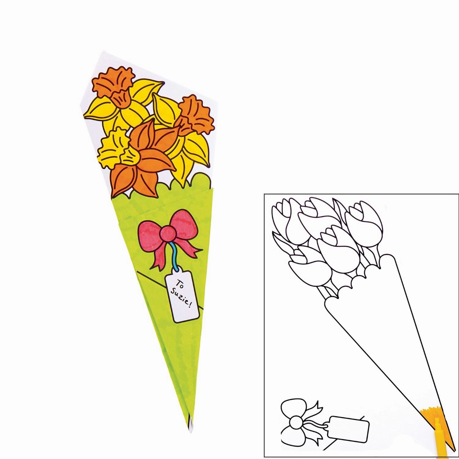 Baker Ross AT447 Color in Flower Bouquets - Pack of 10, Arts and Crafts Coloring Kits for Boys and Girls Art Party's, Dress up and Imaginative Play