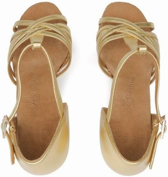 Ballroom Dance Shoes for Women Latin Salsa Bachata Performance Dance Shoes Sandals Gold Leather #2387, 4.5-11