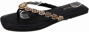 BAMBOO Women's Fashion Flip Flops with Gold Greek Key Design Flat Sandal
