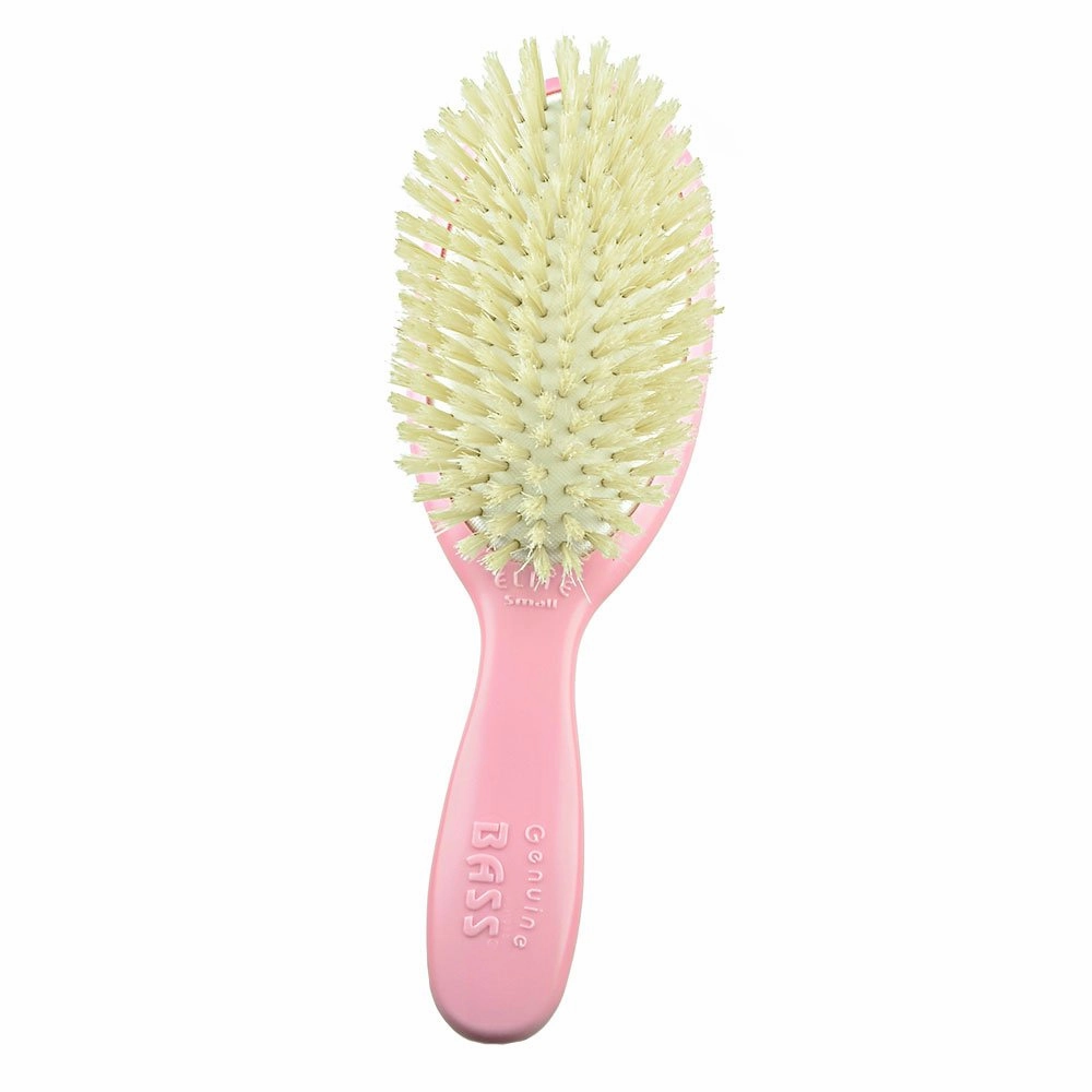 Bass Baby BS27 Hair Brush,100% Pure Soft White Natural Bristles and Gold Satin Brush Travel Bag. For Newborns Infants and Toddlers with Fine Hair. Detangle Hair, Massage and Stimulate the Scalp (Pink)