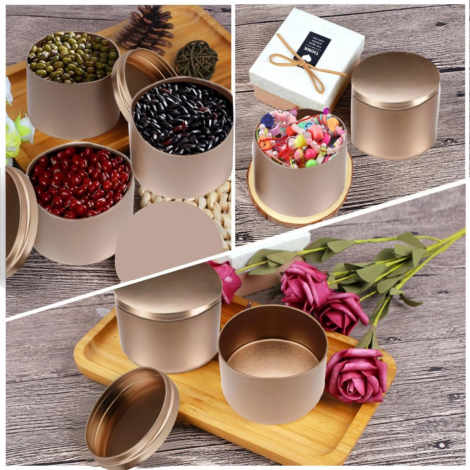 BBAXI 24 PCS 4OZ Rose Gold Candle Tins, Empty Candle Tin with Lids for DIY Candles Making, Matte Full Rose Gold Candle Jars for Candle Making, Empty Metal Candle Container for Making Candles