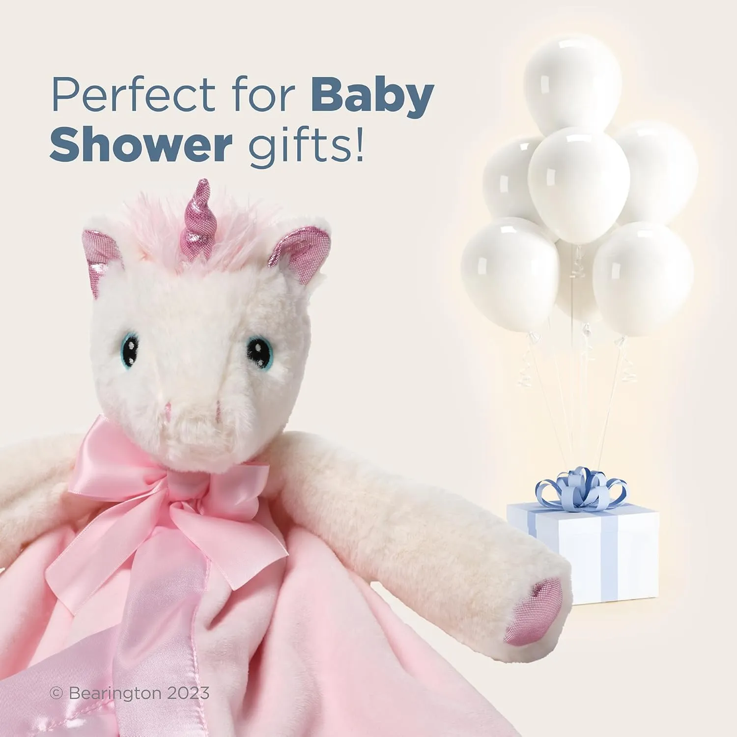Bearington Baby Dreamer Snuggler, 15 Inch White and Pink Unicorn Plush Stuffed Animal Security Blanket Lovey for Babies
