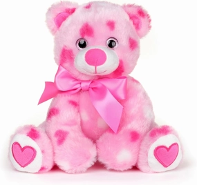 Bearington Collection Pink Plush Stuffed Animal Teddy Bear with Hearts, Adorable, Soft Cuddly Plush with A Pink Bow, Gift for Birthdays, Holidays & Special Occasions Like Valentines Day, 8.5 inches