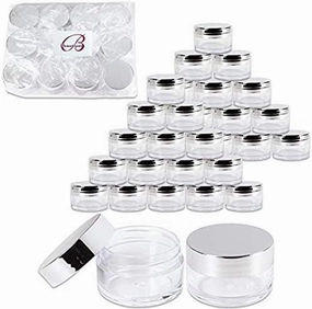 Beauticom 20g/20ml USA Acrylic Round Clear Jars with Lids for Lip Balms, Creams, Make Up, Cosmetics, Samples, Ointments (48 Pieces Jars   Silver Lids)