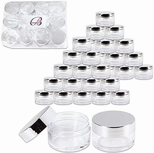 Beauticom 20g/20ml USA Acrylic Round Clear Jars with Lids for Lip Balms, Creams, Make Up, Cosmetics, Samples, Ointments (48 Pieces Jars   Silver Lids)