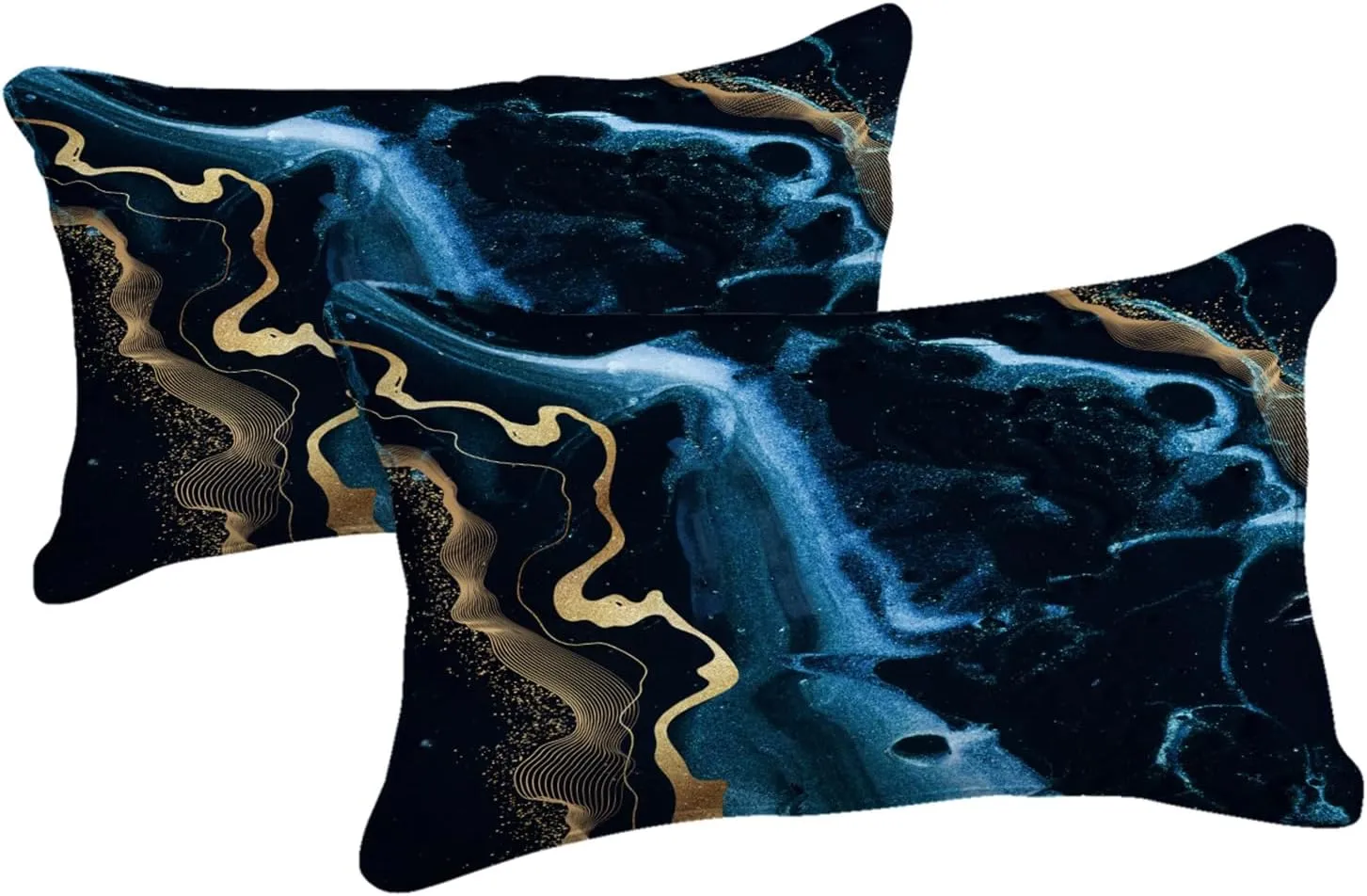 Bedbay Queen Size Bed in a Bag Set Blue Marble Bedding Set Luxury Modern Abstract Texture Gold Metallic Print 8 Piece Comforter Set with Sheets Soft Bedding with Cushion Cover(Blue Marble,Queen)