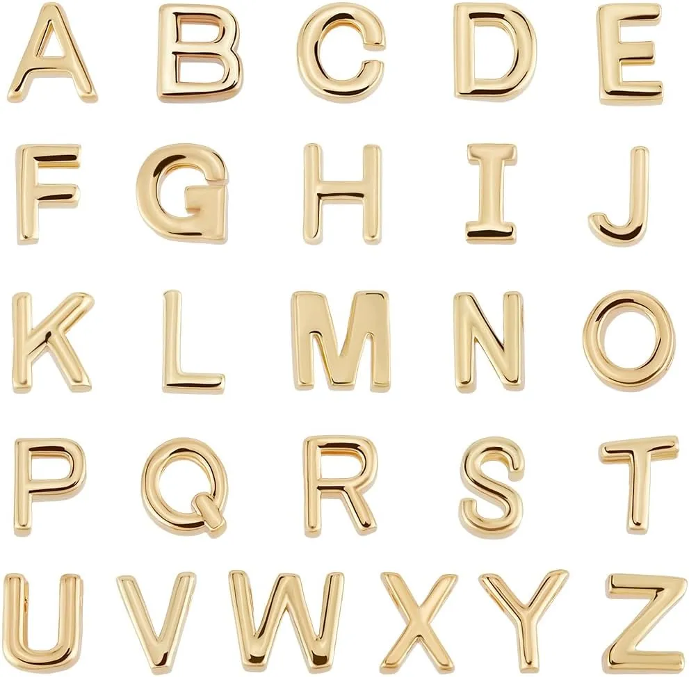 Beebeecraft 1 Box 26Pcs Letter Charms 18K Gold Plated Brass A-Z Alphabet Charms Beads for DIY Craft Flat Bracelet Wristbands Necklace Choker Jewellery Making