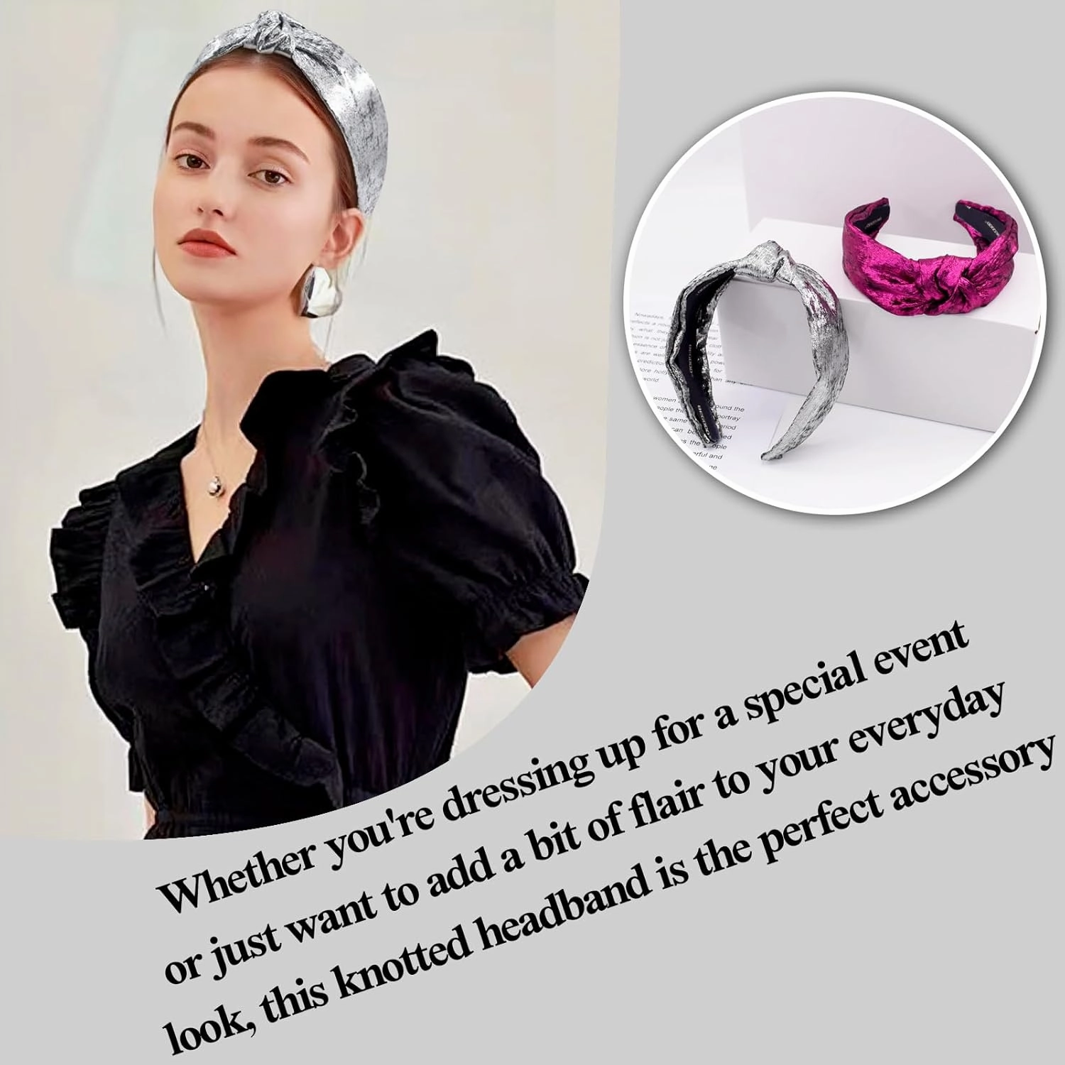 BEGOOD Headbands for Women Metallic Knotted Headband Fashion Top Knot Hairbands Wide Head Band Girls Womens Headbands Turban Hair Accessories 2Pcs