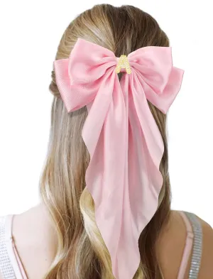 Big Initial Hair Bows, 2Pcs Satin Hair Clips for Women, Cute Hair Accessories for Girls, Hair Ribbon Barrettes, Personalized Gifts for Wedding Birthday Christmas Valentines(White&Pink, A)