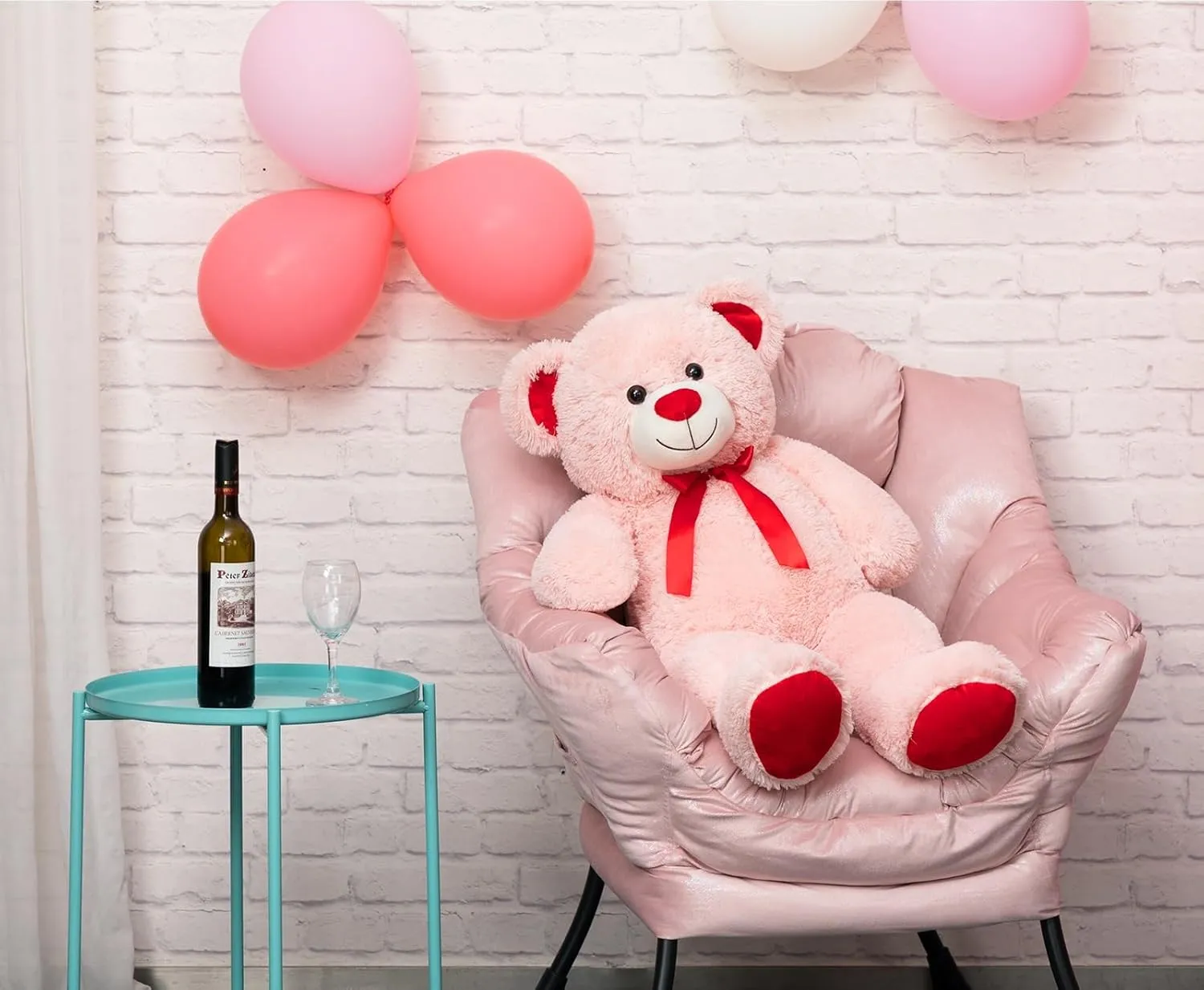 BigTeddy Bear Stuffed Animal Giant Teddy Bear Plush with Red Ribbon Bow Plush Toy Gift for Girlfriend Bride 36 inch Pink