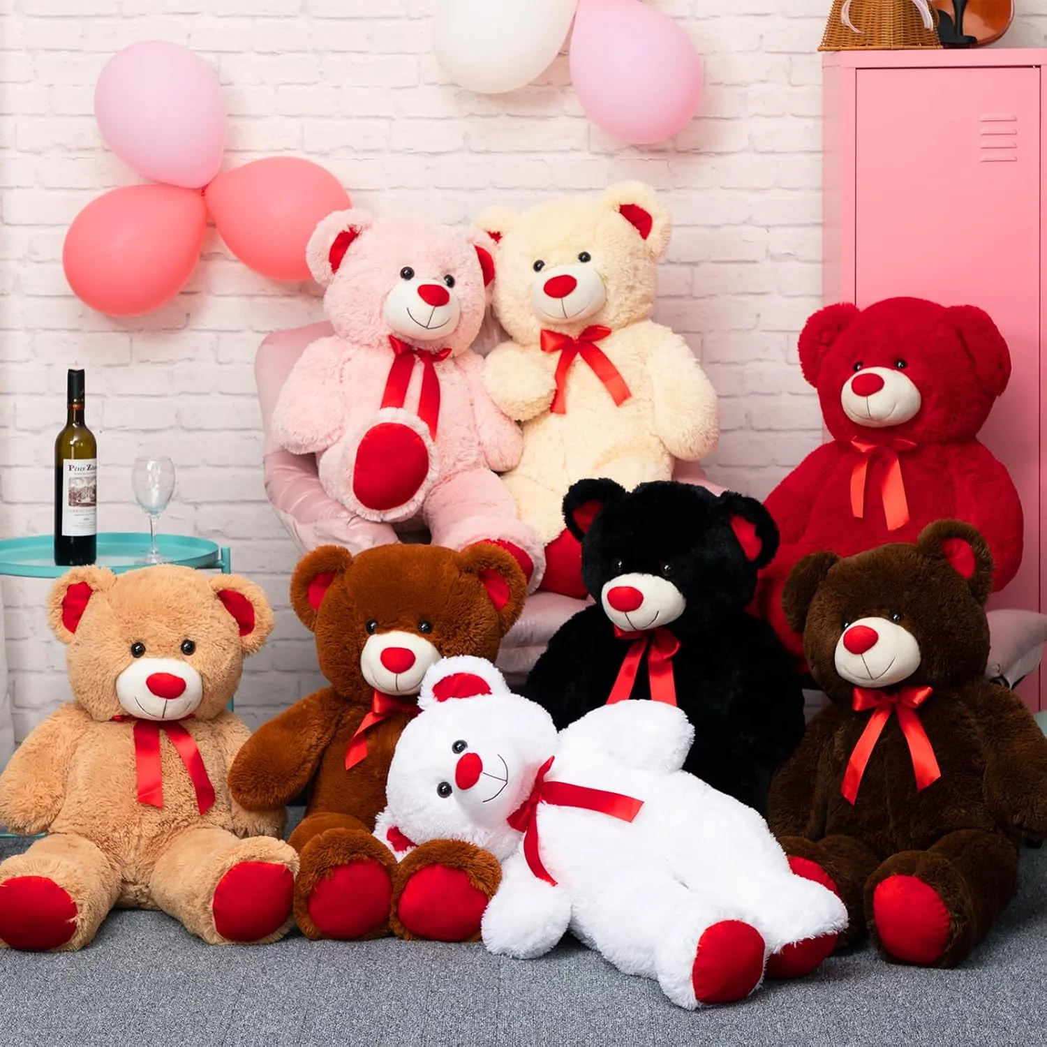 BigTeddy Bear Stuffed Animal Giant Teddy Bear Plush with Red Ribbon Bow Plush Toy Gift for Girlfriend Bride 36 inch Pink