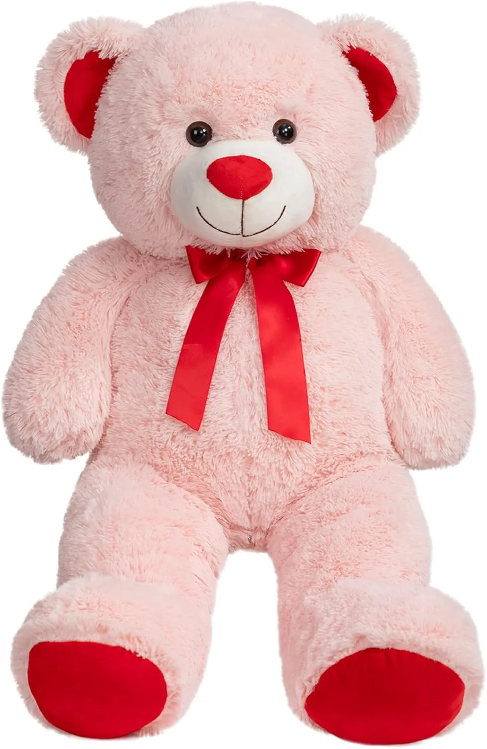 BigTeddy Bear Stuffed Animal Giant Teddy Bear Plush with Red Ribbon Bow Plush Toy Gift for Girlfriend Bride 36 inch Pink