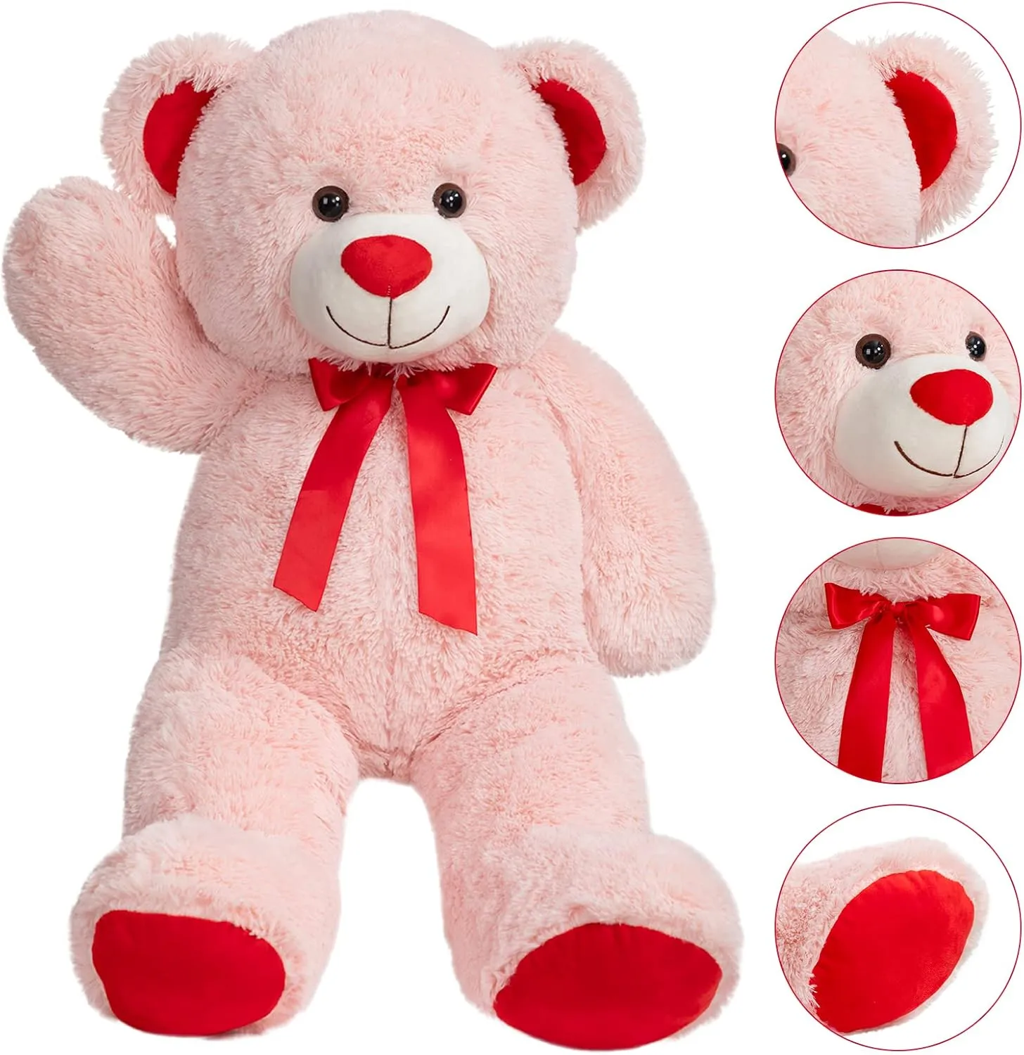 BigTeddy Bear Stuffed Animal Giant Teddy Bear Plush with Red Ribbon Bow Plush Toy Gift for Girlfriend Bride 36 inch Pink