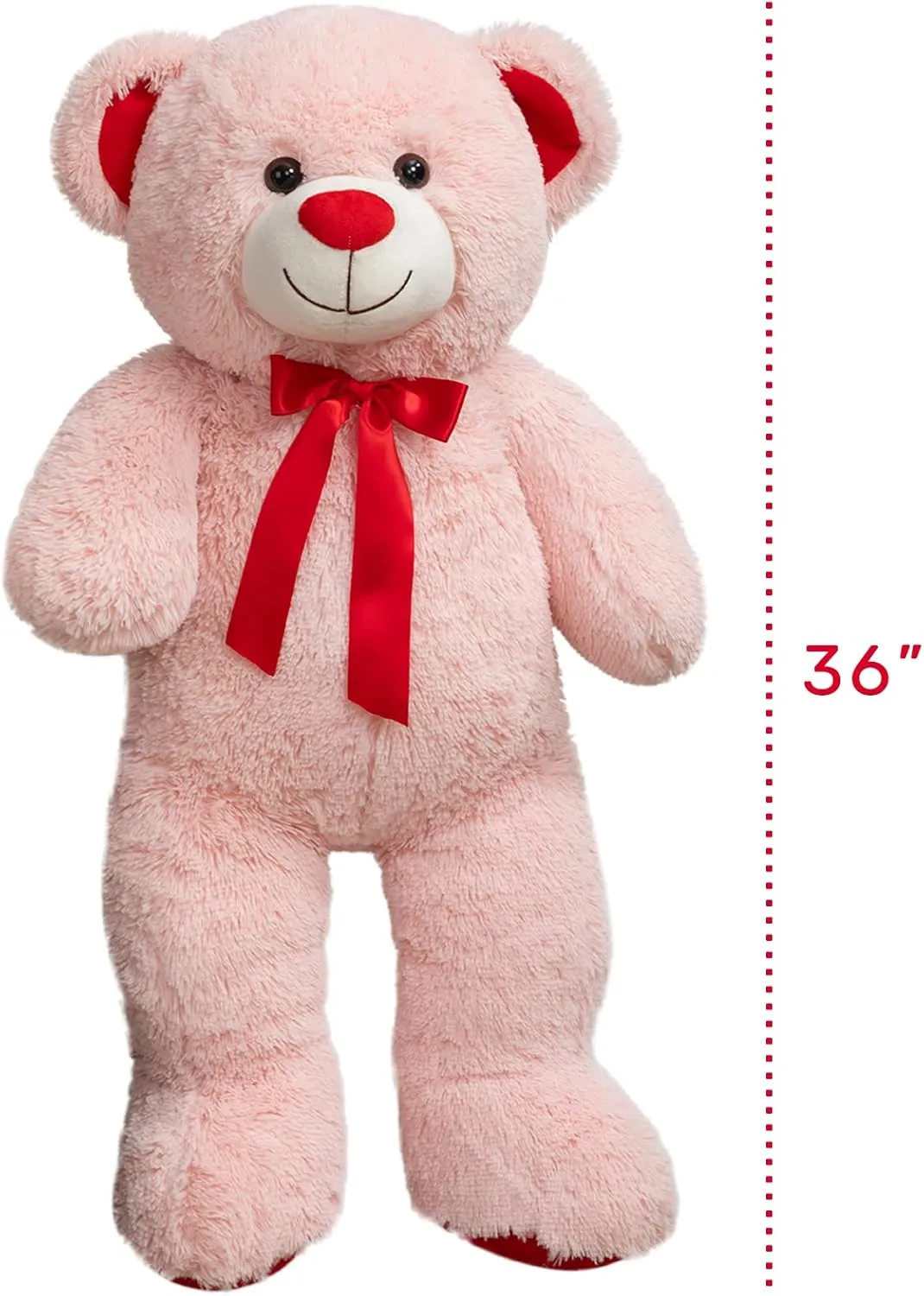 BigTeddy Bear Stuffed Animal Giant Teddy Bear Plush with Red Ribbon Bow Plush Toy Gift for Girlfriend Bride 36 inch Pink