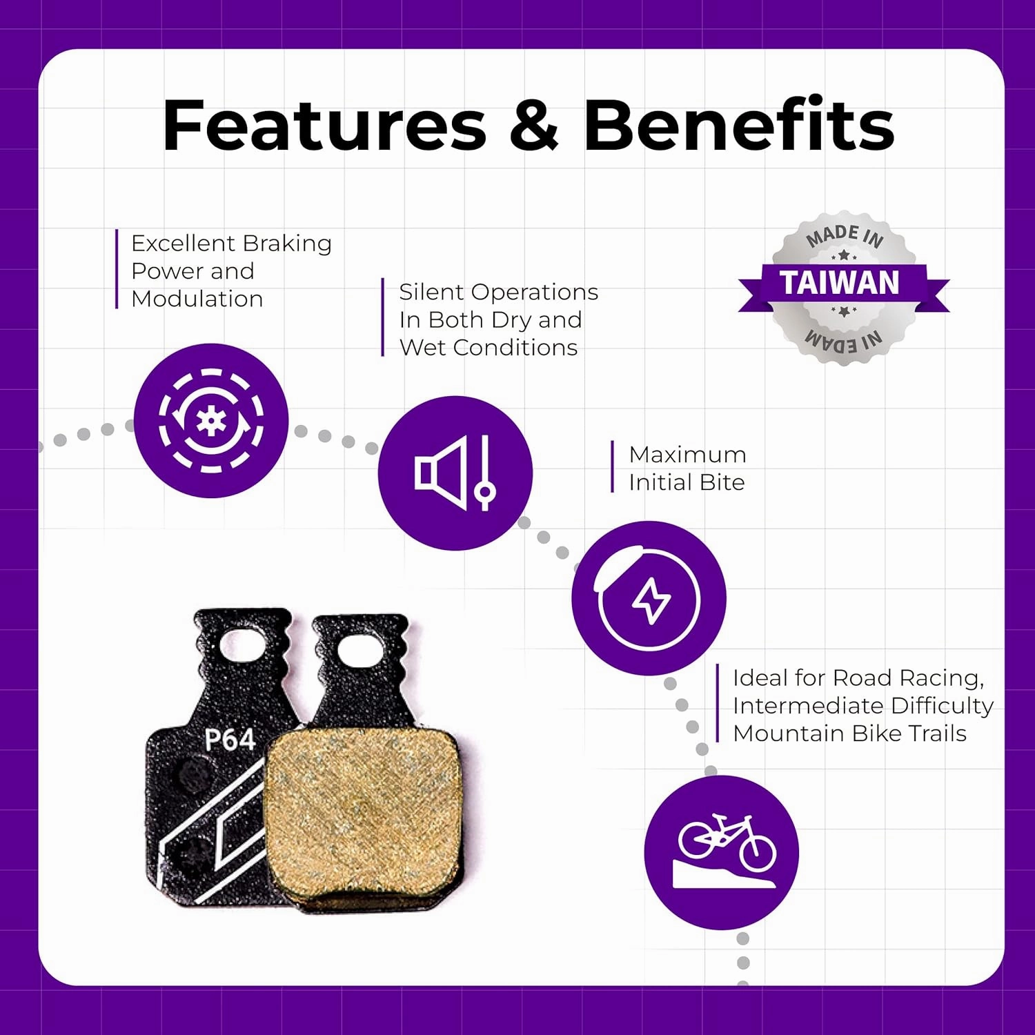Bike Disc Brake Pads for 4-Piston Magura Compatible MT5 MT7 Calipers - Ultimate Braking Power for Mountain Bikes/emtb/ebike 64 Series (Ceramic/Semi-Metallic)