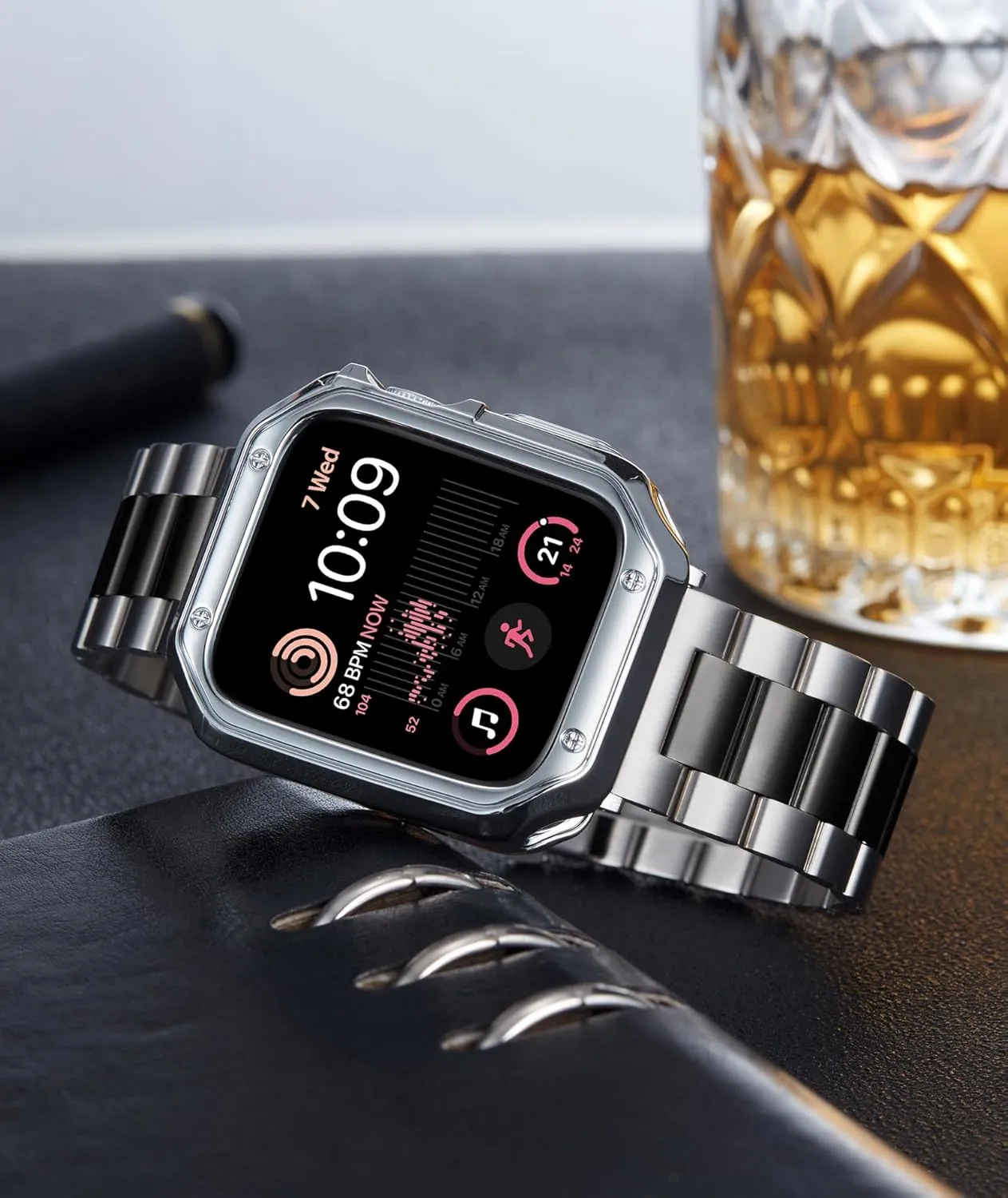BINLUN Compatible with Apple Watch Band 49mm 46mm 45mm 44mm 42mm 41mm 40mm 38mm Stainless Steel Metal Watch Strap with TPU Watch Case Compatible with iWatch Series Ultra/10/9/8/7/SE2/SE/6/5/4/3/2/1