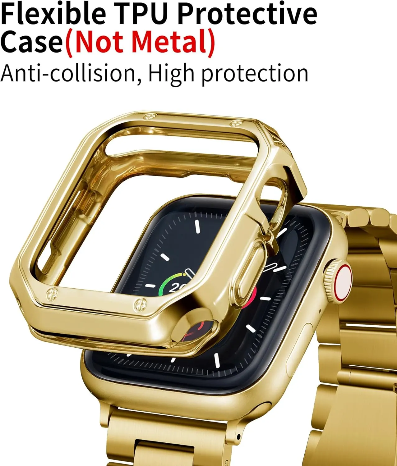 BINLUN Compatible with Apple Watch Band 49mm 46mm 45mm 44mm 42mm 41mm 40mm 38mm Stainless Steel Metal Watch Strap with TPU Watch Case Compatible with iWatch Series Ultra/10/9/8/7/SE2/SE/6/5/4/3/2/1