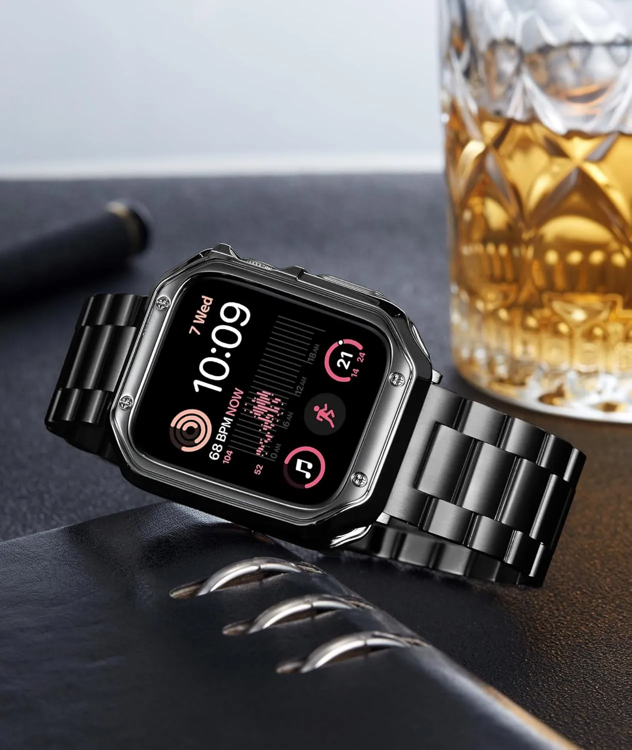 BINLUN Compatible with Apple Watch Band 49mm 46mm 45mm 44mm 42mm 41mm 40mm 38mm Stainless Steel Metal Watch Strap with TPU Watch Case Compatible with iWatch Series Ultra/10/9/8/7/SE2/SE/6/5/4/3/2/1