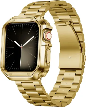 BINLUN Compatible with Apple Watch Band 49mm 46mm 45mm 44mm 42mm 41mm 40mm 38mm Stainless Steel Metal Watch Strap with TPU Watch Case Compatible with iWatch Series Ultra/10/9/8/7/SE2/SE/6/5/4/3/2/1