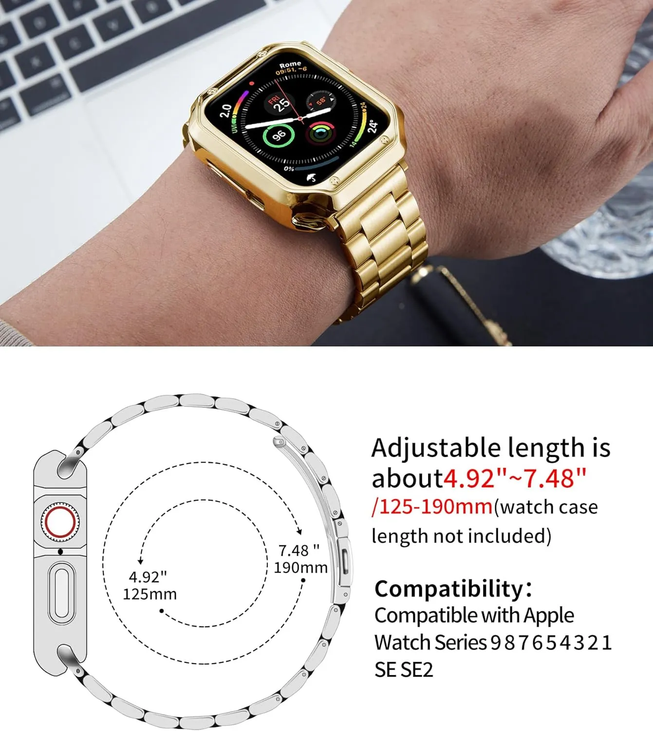 BINLUN Compatible with Apple Watch Band 49mm 46mm 45mm 44mm 42mm 41mm 40mm 38mm Stainless Steel Metal Watch Strap with TPU Watch Case Compatible with iWatch Series Ultra/10/9/8/7/SE2/SE/6/5/4/3/2/1