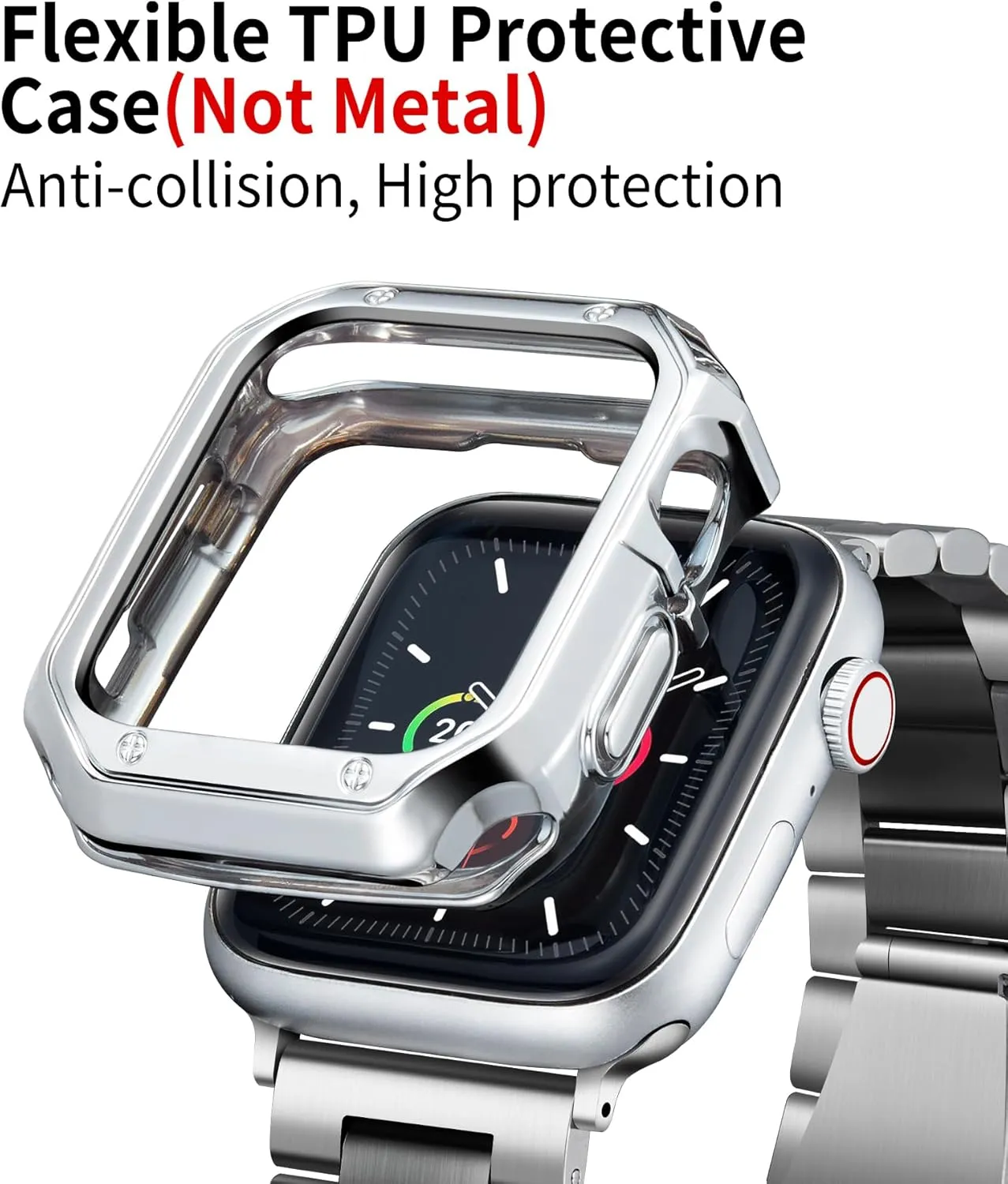 BINLUN Compatible with Apple Watch Band 49mm 46mm 45mm 44mm 42mm 41mm 40mm 38mm Stainless Steel Metal Watch Strap with TPU Watch Case Compatible with iWatch Series Ultra/10/9/8/7/SE2/SE/6/5/4/3/2/1
