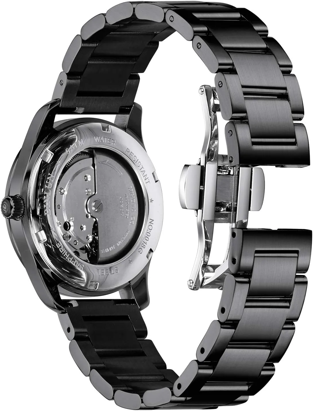 BINLUN Thick Stainless Steel Watch Band Metal Heavy Polished Matte Brushed Finish Watch Strap Replacement for Men Women 16mm/18mm/20mm/21mm/22mm/23mm/24mm/26mm(Brushed Finish Black,26mm)