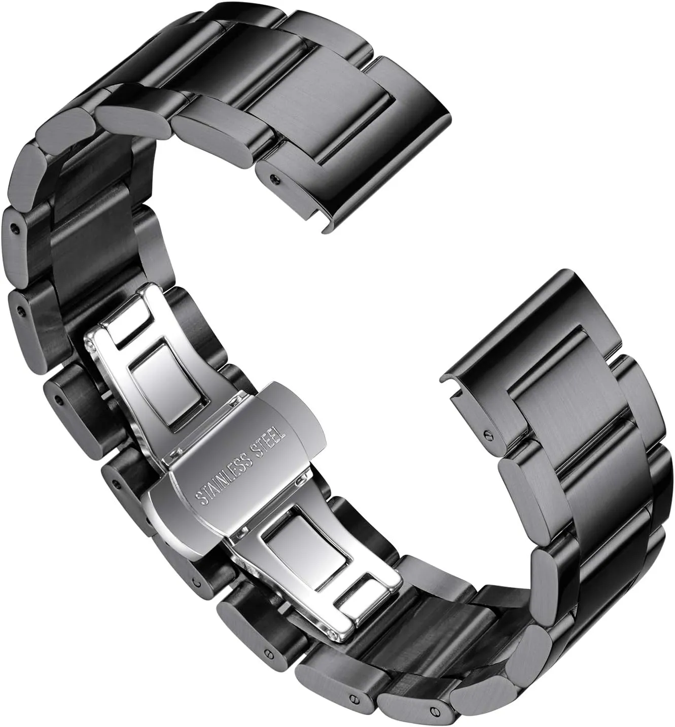 BINLUN Thick Stainless Steel Watch Band Metal Heavy Polished Matte Brushed Finish Watch Strap Replacement for Men Women 16mm/18mm/20mm/21mm/22mm/23mm/24mm/26mm(Brushed Finish Black,26mm)