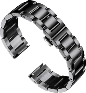 BINLUN Thick Stainless Steel Watch Band Metal Heavy Polished Matte Brushed Finish Watch Strap Replacement for Men Women 16mm/18mm/20mm/21mm/22mm/23mm/24mm/26mm(Brushed Finish Black,26mm)