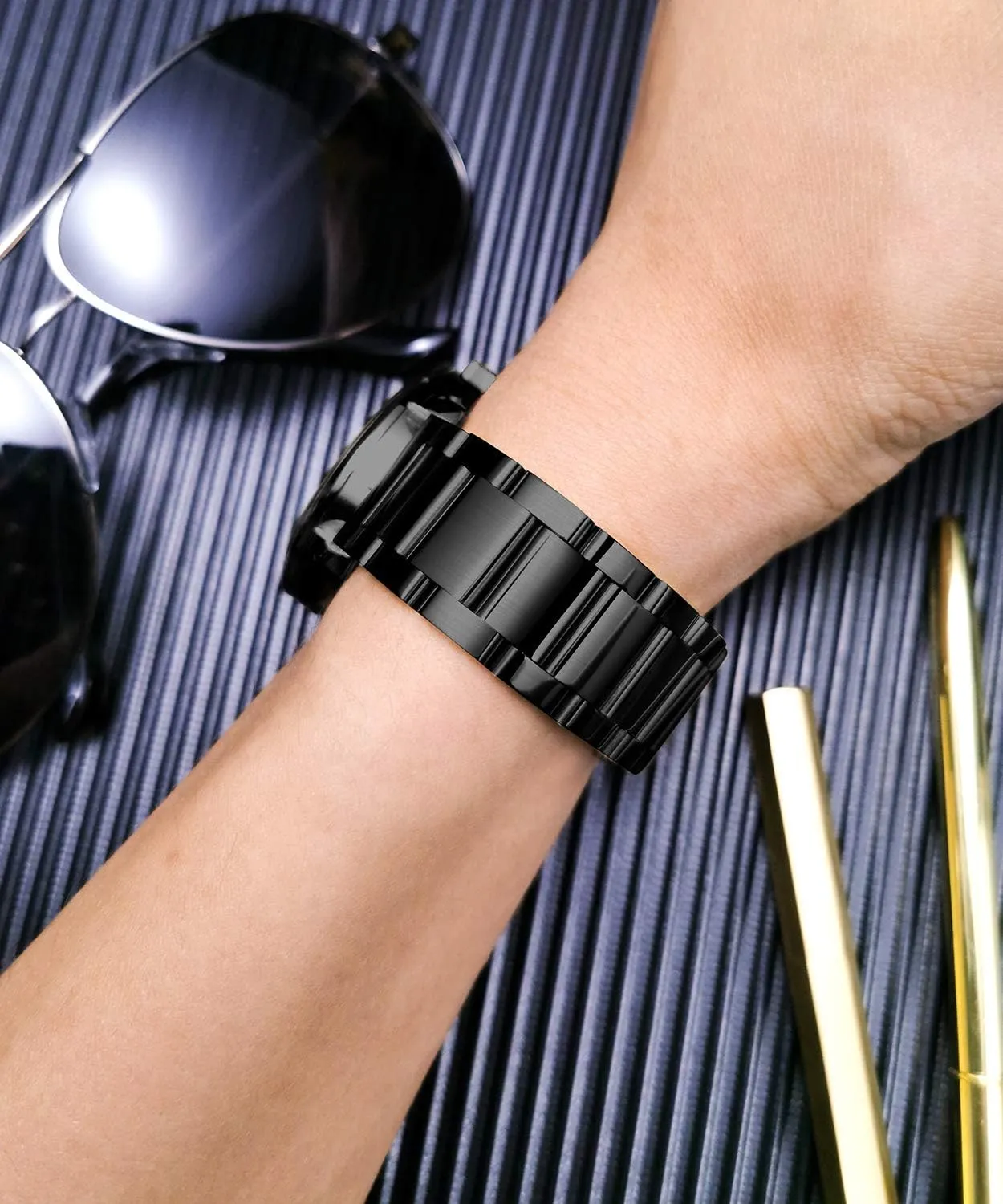 BINLUN Thick Stainless Steel Watch Band Metal Heavy Polished Matte Brushed Finish Watch Strap Replacement for Men Women 16mm/18mm/20mm/21mm/22mm/23mm/24mm/26mm(Brushed Finish Black,26mm)