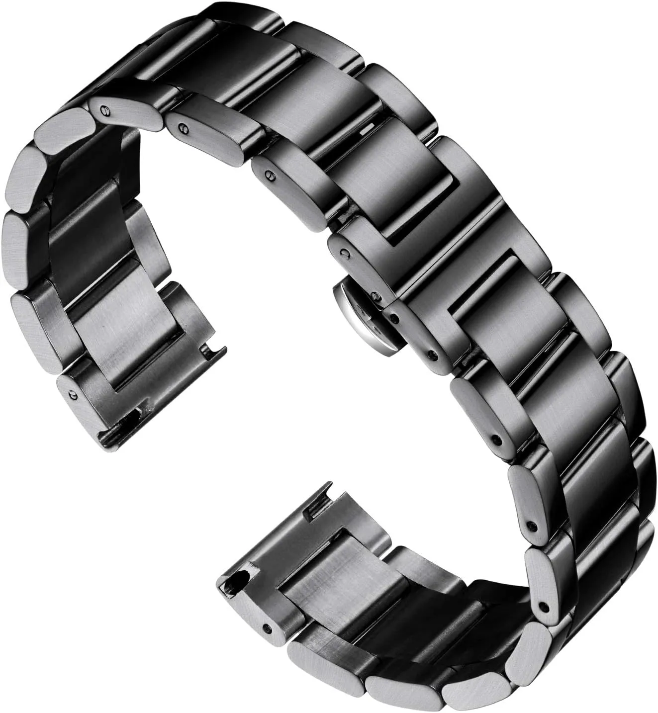BINLUN Thick Stainless Steel Watch Band Metal Heavy Polished Matte Brushed Finish Watch Strap Replacement for Men Women 16mm/18mm/20mm/21mm/22mm/23mm/24mm/26mm(Brushed Finish Black,26mm)