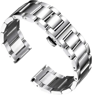 BINLUN Thick Stainless Steel Watch Band Metal Heavy Polished Matte Brushed Finish Watch Strap Replacement for Men Women 16mm/18mm/20mm/21mm/22mm/23mm/24mm/26mm(Polished Silver,22mm)