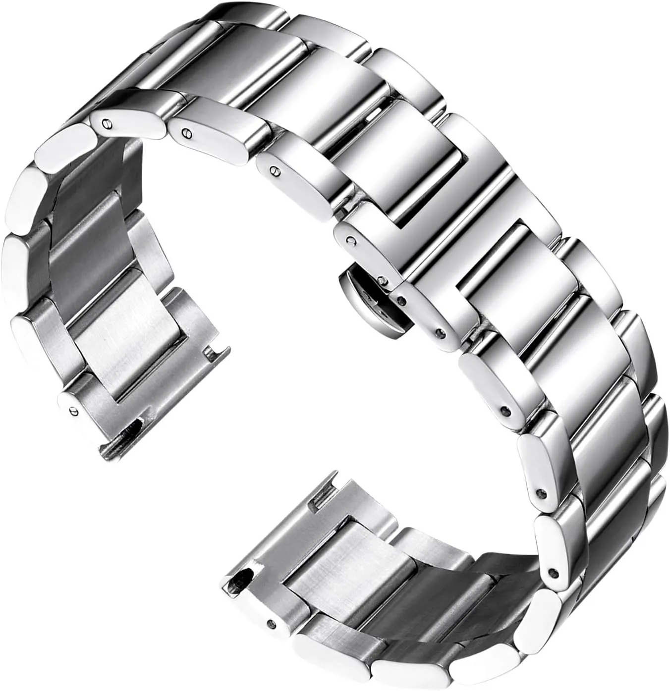 BINLUN Thick Stainless Steel Watch Band Metal Heavy Polished Matte Brushed Finish Watch Strap Replacement for Men Women 16mm/18mm/20mm/21mm/22mm/23mm/24mm/26mm(Polished Silver,22mm)