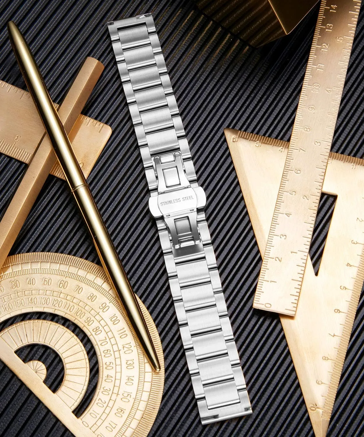 BINLUN Thick Stainless Steel Watch Band Metal Heavy Polished Matte Brushed Finish Watch Strap Replacement for Men Women 16mm/18mm/20mm/21mm/22mm/23mm/24mm/26mm(Polished Silver,22mm)