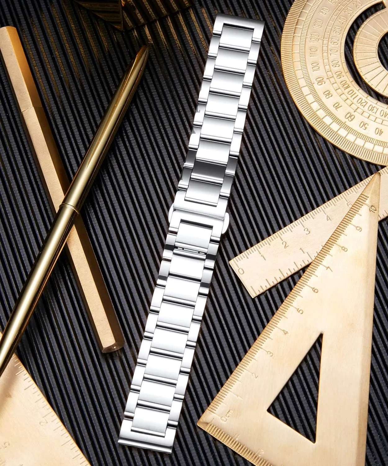 BINLUN Thick Stainless Steel Watch Band Metal Heavy Polished Matte Brushed Finish Watch Strap Replacement for Men Women 16mm/18mm/20mm/21mm/22mm/23mm/24mm/26mm(Polished Silver,22mm)