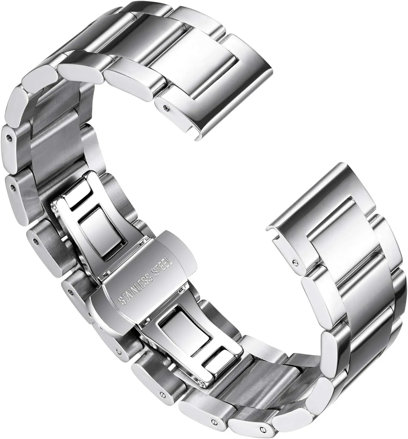 BINLUN Thick Stainless Steel Watch Band Metal Heavy Polished Matte Brushed Finish Watch Strap Replacement for Men Women 16mm/18mm/20mm/21mm/22mm/23mm/24mm/26mm(Polished Silver,22mm)