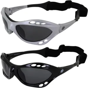 Birdz Eyewear Seahawk Polarized Sunglasses Jet Ski Goggles Sport Kite-Boarding, Surfing, Kayaking 2 Pairs Black Frame and Silver Frame with Smoke Lenses