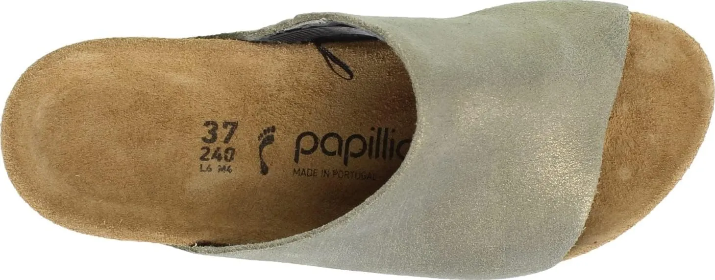 Birkenstock Papillio Women's Namica Wedge Sandals in Suede Leather Metallic Stone Gold