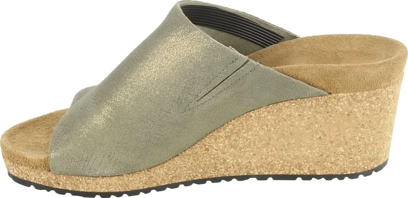 Birkenstock Papillio Women's Namica Wedge Sandals in Suede Leather Metallic Stone Gold