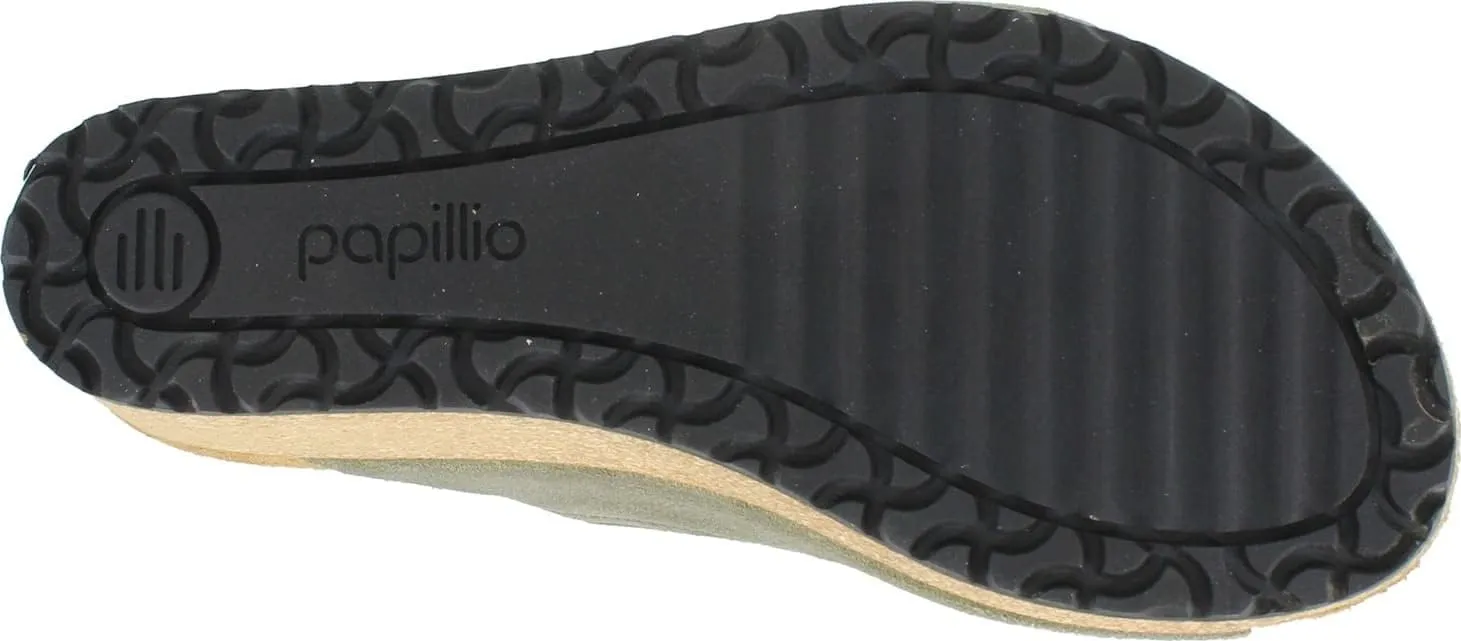 Birkenstock Papillio Women's Namica Wedge Sandals in Suede Leather Metallic Stone Gold