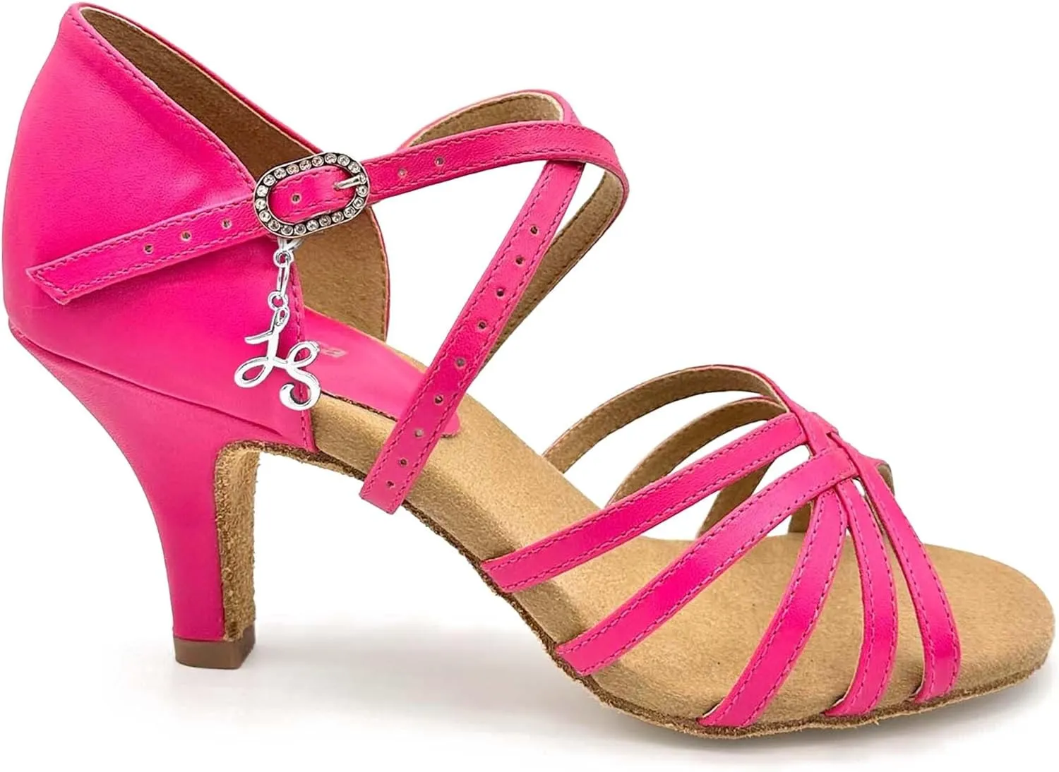 BL304, Cha Cha, Lacey Schwimmer 3" Latin Heels for Dancers, Vegan Leather in Hot Pink, Satin Black, and Leather Caramel