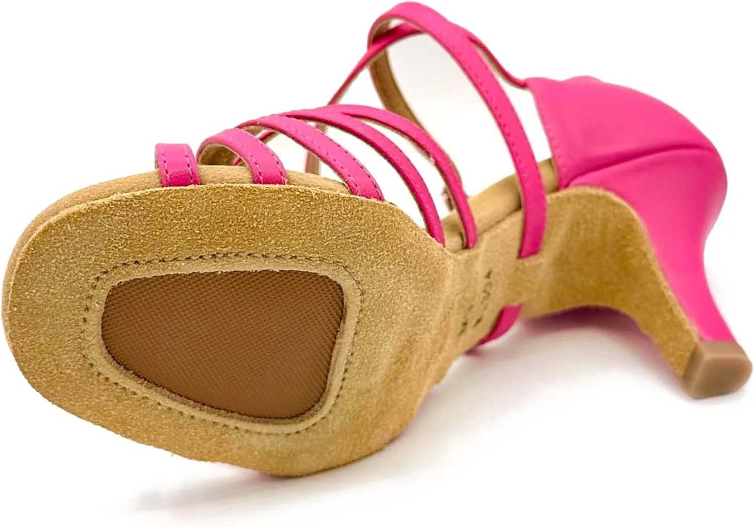 BL304, Cha Cha, Lacey Schwimmer 3" Latin Heels for Dancers, Vegan Leather in Hot Pink, Satin Black, and Leather Caramel